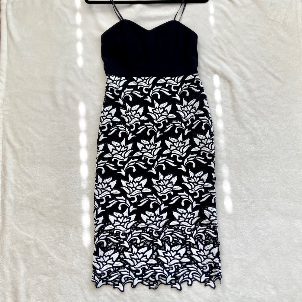 Strapless Floral Lace Midi Dress